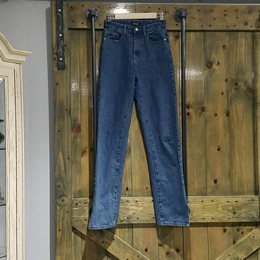DENIM Y2K NASTY GAL HIGH RISE JEANS W SLITS HIGH WAIST Girl Boss Chic Streetwear